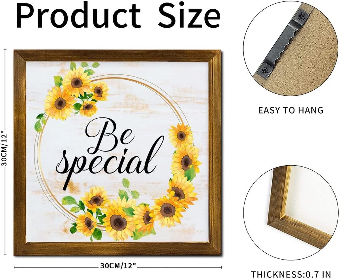 Be Special Wooden Framed Sign Spring Sunflower Flower Wreath Wooden Plaque Classic Botanical Artwork Wooden Wall Art Decor for Home Office Kitchen Bathroom Bedroom 12x12 inch