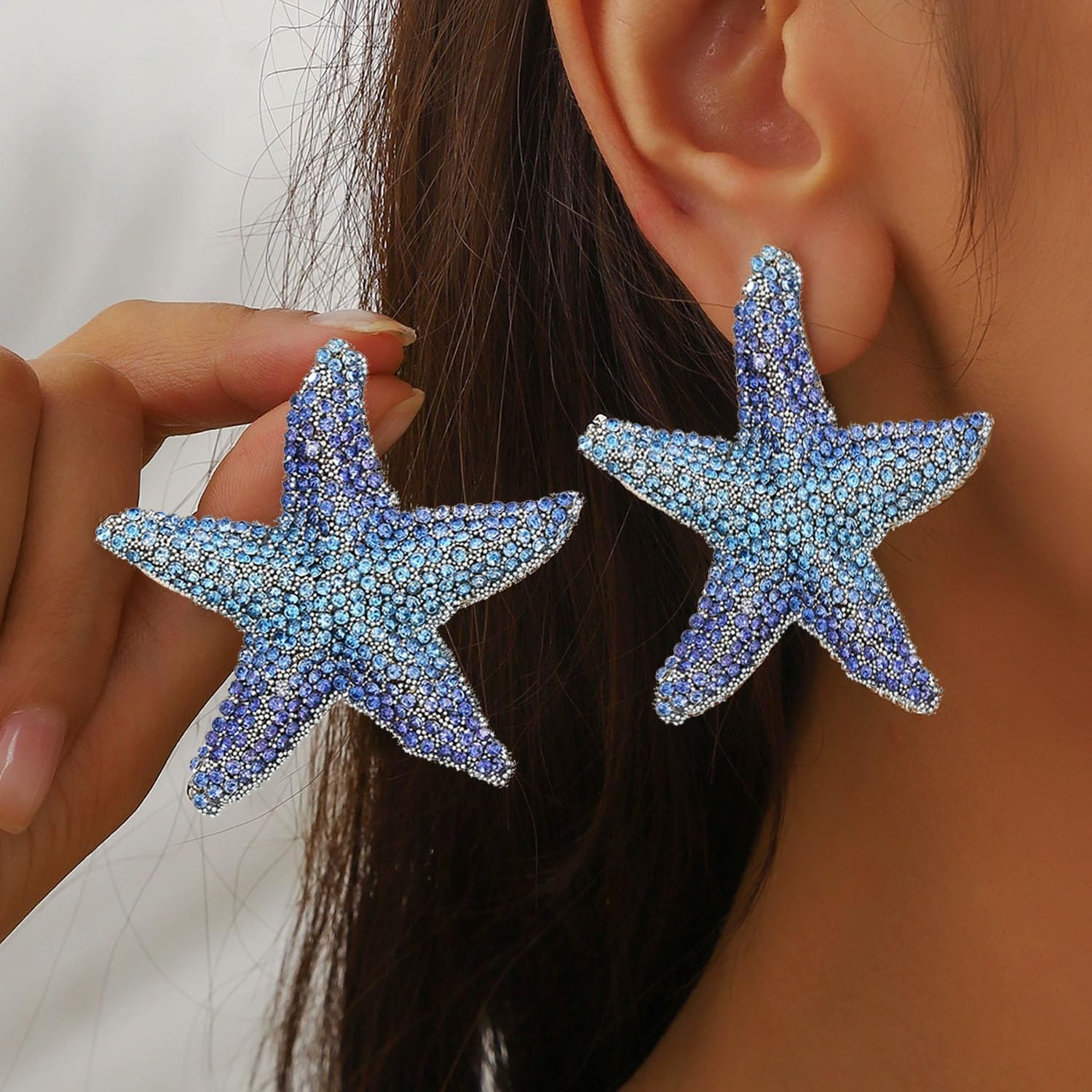 Starfish Stud Earrings for Women Rhinestone Big Starfish Earrings Vintage Boho Ocean Earrings Summer Beach Jewelry Gift for Women - Image 2