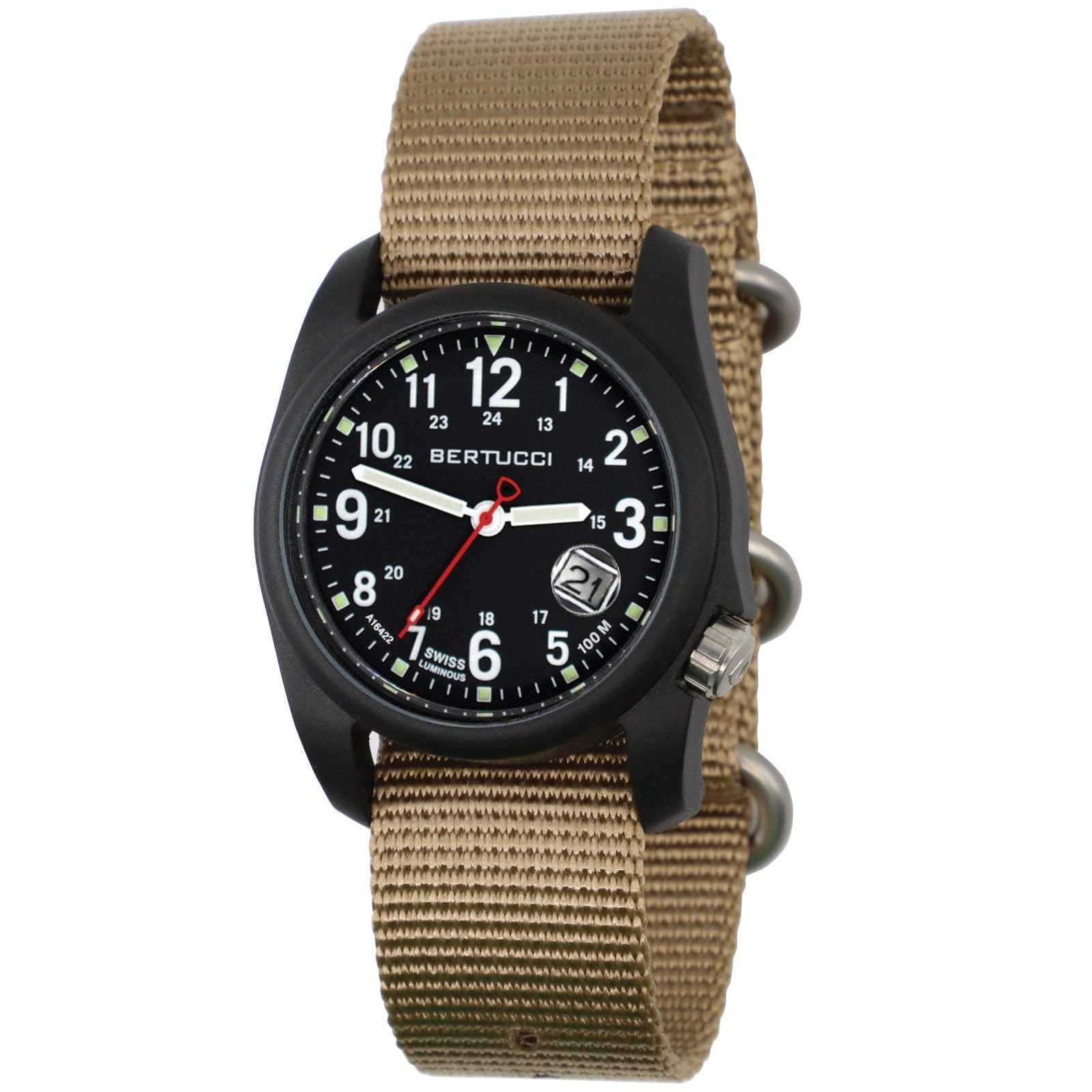 Bertucci Dx3 Super - Black Dial/Black Case- 365 Bertucci Khaki Nylon Band