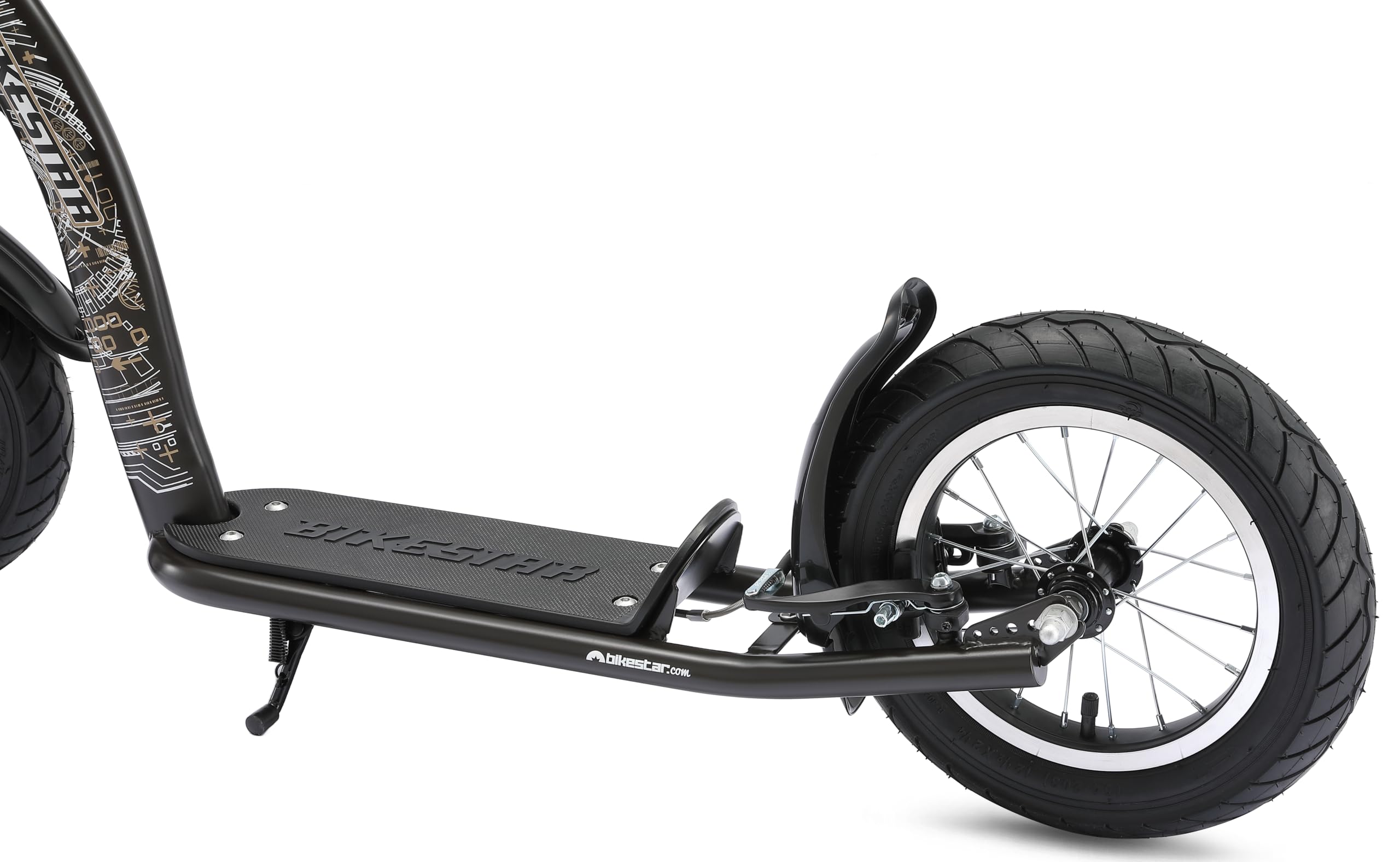 BIKESTAR Roller Kinderroller Tretroller Kickscooter mit Luftreifen für Jungen und Mädchen ab 6-7 Jahre ★ 12 Zoll Sport Kinder Scooter ★ Schwarz (matt)