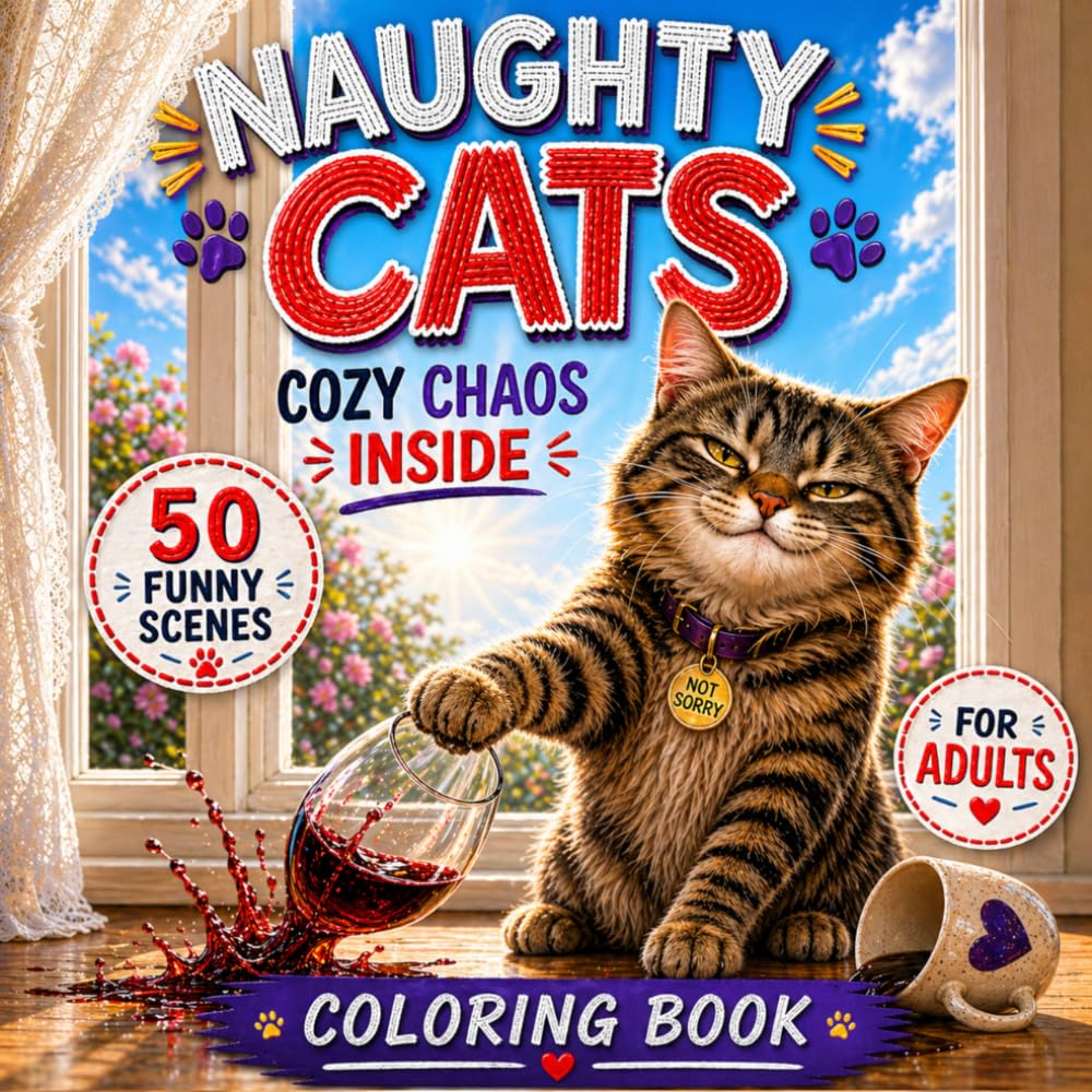 Naughty Cats : Cozy Chaos Coloring Book for Adults: Funny, Relatable and Mischievous Cat Life Scenes for Stress Relief and Relaxation – Perfect Gift for Cat Lovers