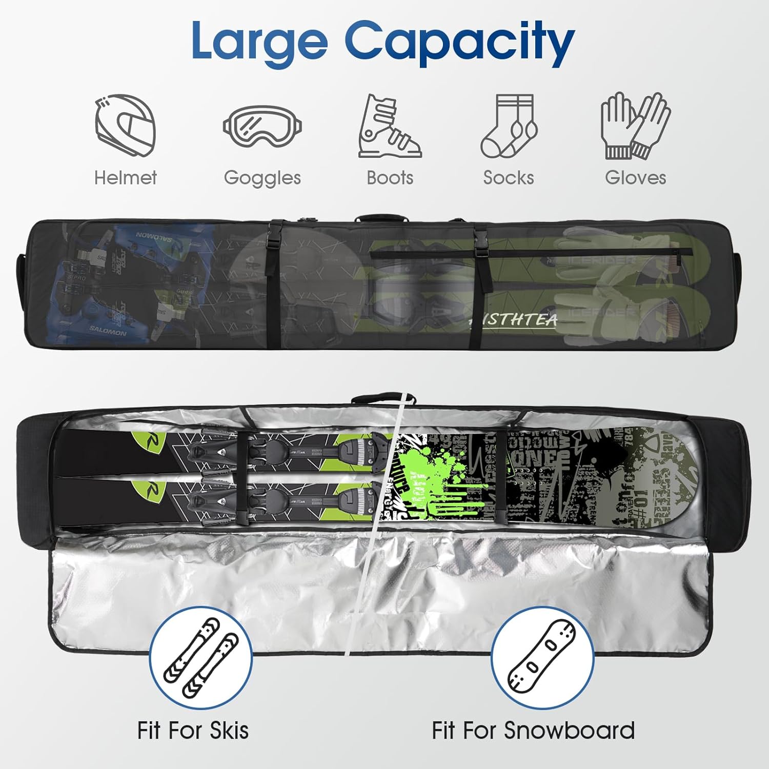 Snowboard Bag for Air Travel, 100% Waterproof Padded Snowboard Ski Bag Fit Board, Boots, Clothes, Helmet and Gear (164cm)