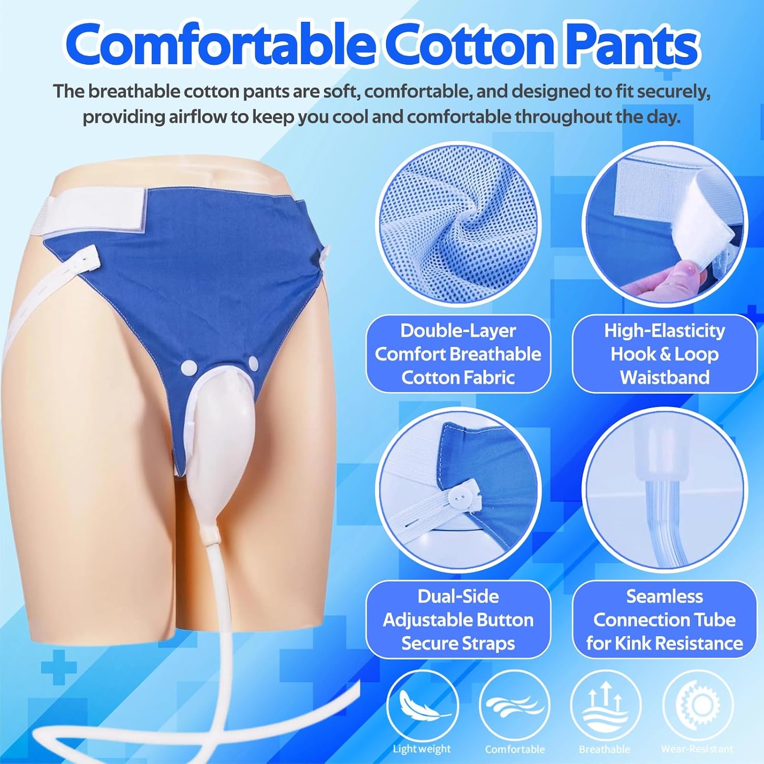 Upgraded Wearable Urine Collection Bag - Reusable Condom Catheter with 1000ml/2000ml Drainage Bags - Portable Urine Collector for Men Women Elderly External Catheter & Urinal Collection System Blue
