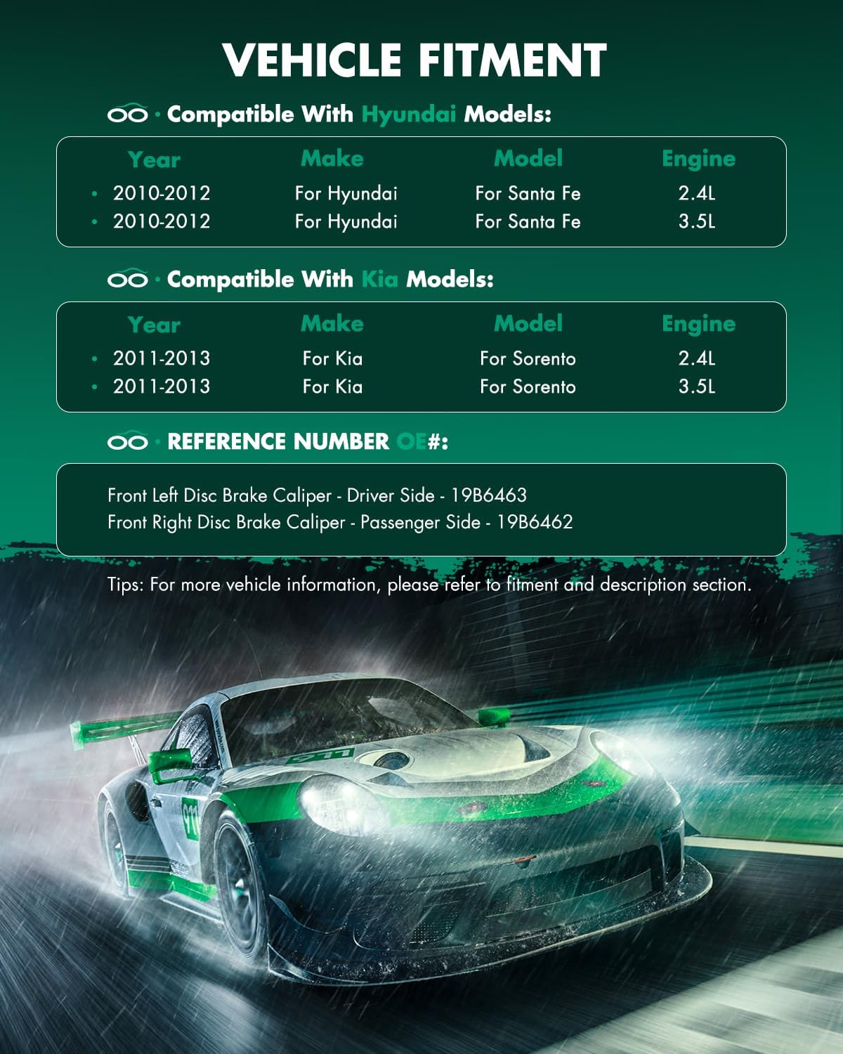 SCITOO 19B6463 19B6462 Front Left & Right Disc Brake Calipers Assembly w/Bracket For Hyundai For Santa Fe 2010-2012,For Kia For Sorento 2011-2013
