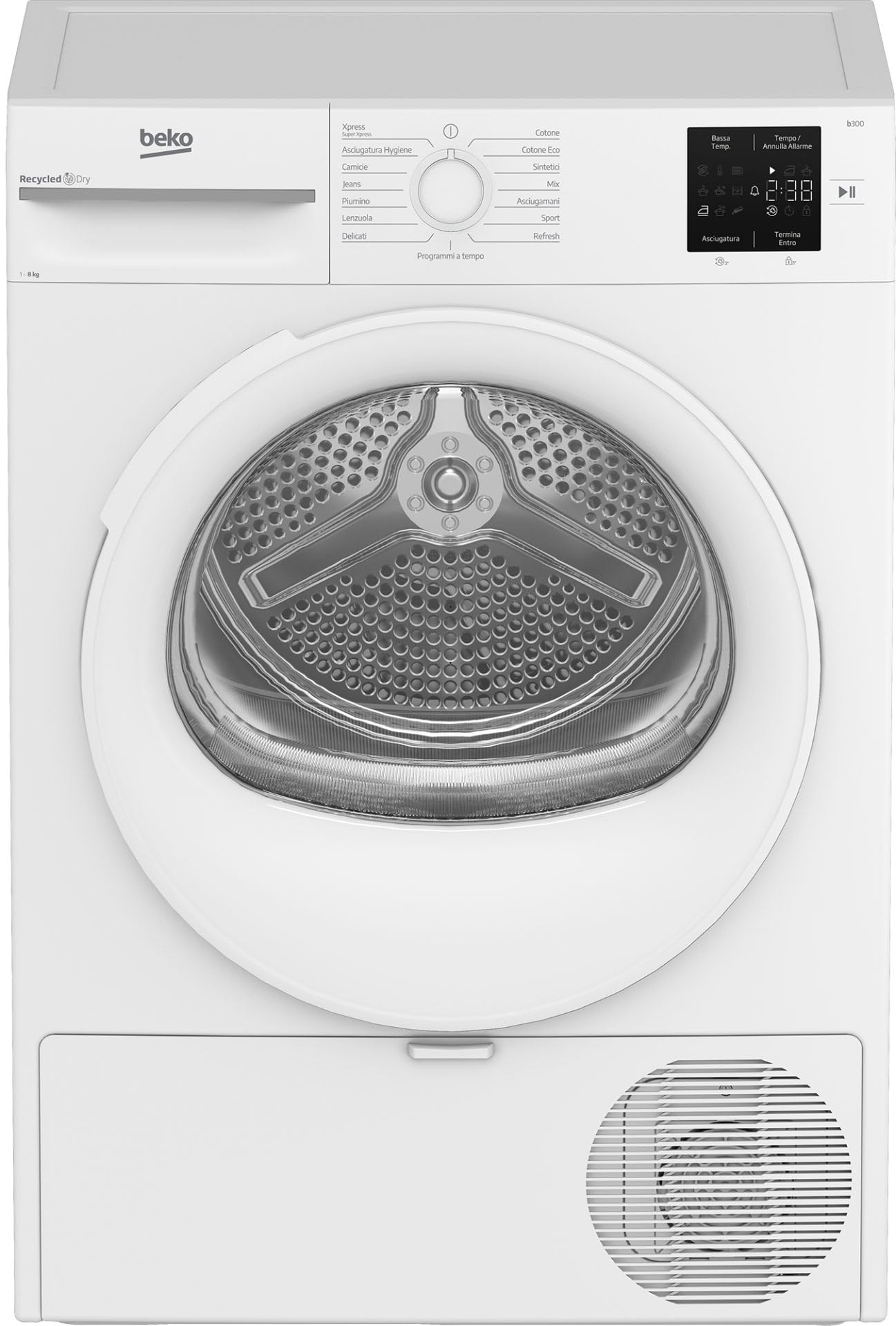 Beko Asciugatrice BMTR38W 8 Kg, con Pompa di calore, Libera Installazione, Display digitale, Classe energetica D