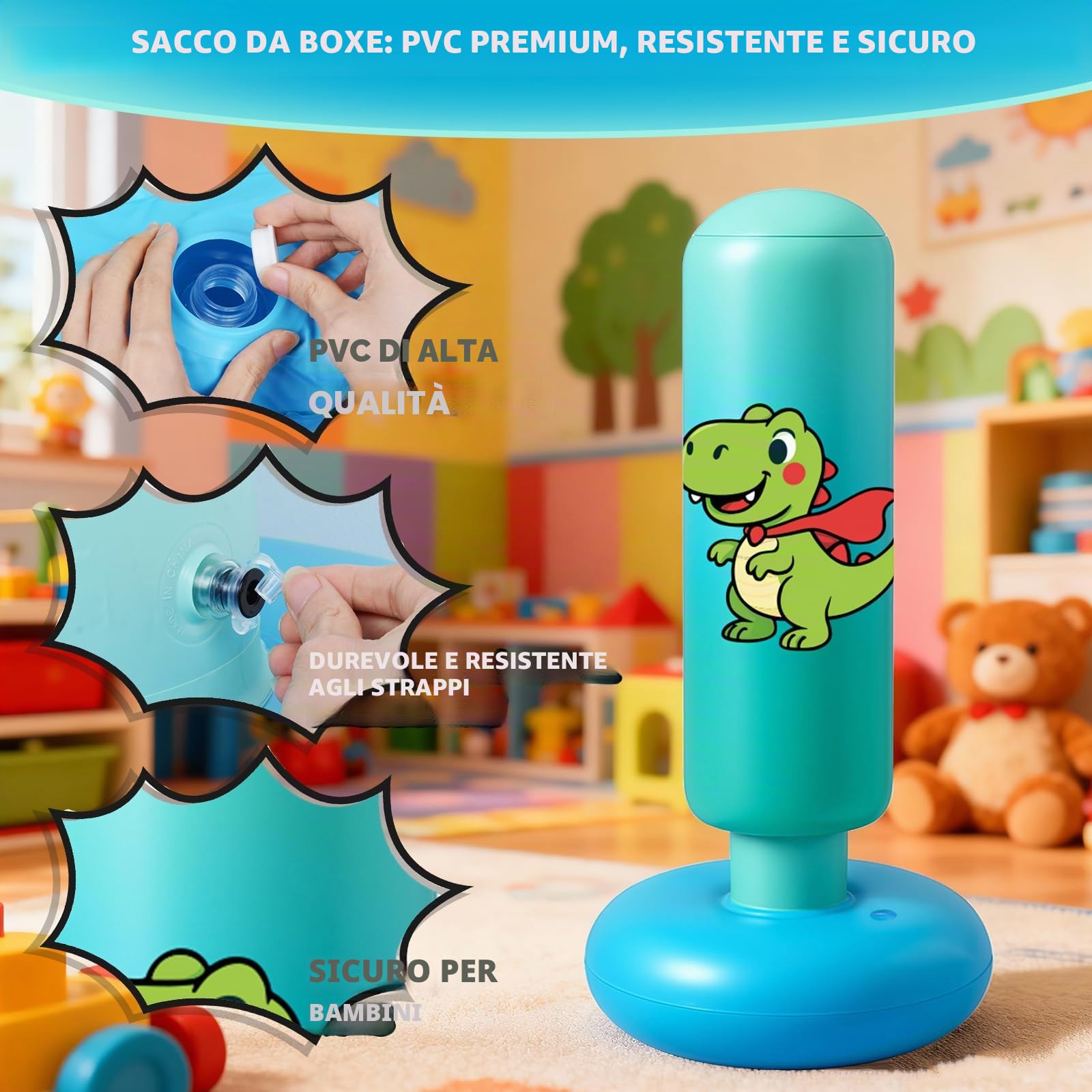 Sacco da Boxe per Bambini, 120cm Sacco da Boxe da Terra con Guantoni per Bambino da 3 a 8 Anni per Karate e Taekwondo, Regalo per Bambini