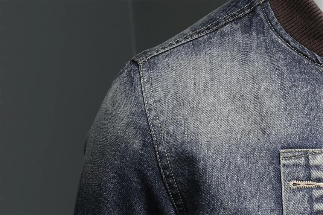 Męska naszywka vintage sprana niebieska kurtka baseballowa denim płaszcz kurtka dżinsowa