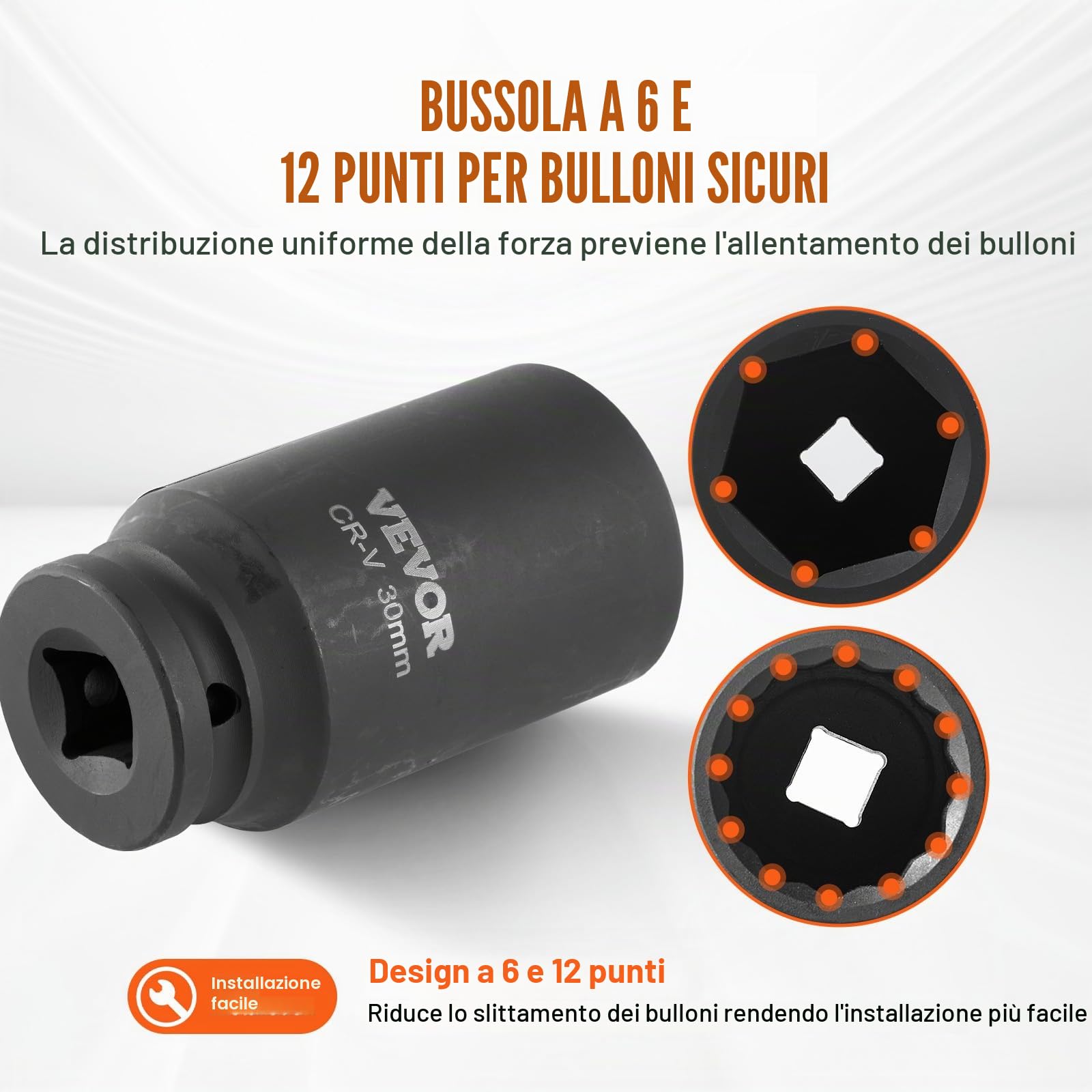 VEVOR Set di chiavi a bussola per dadi dell'asse, attacco da 1/2", profondità 6+12 punti, 14 pezzi, chiavi a bussola metriche CR-V, trattate termicamente, con custodia per riparazione, rimozione o