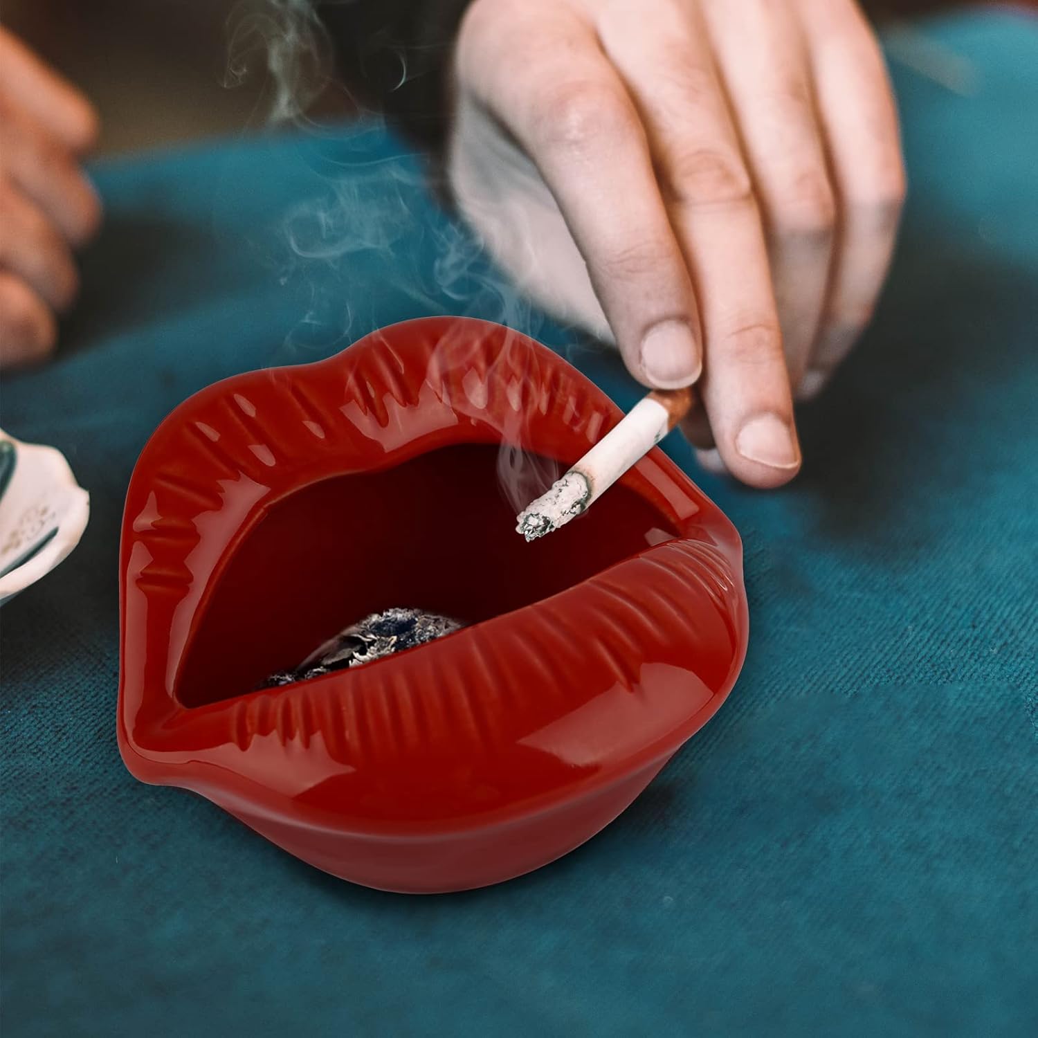Best Deal Cheap 🛒 Loghot Creative Ceramic Cigarette Ashtrays with Lips Style Fashion Home Decorations (Dark Red)