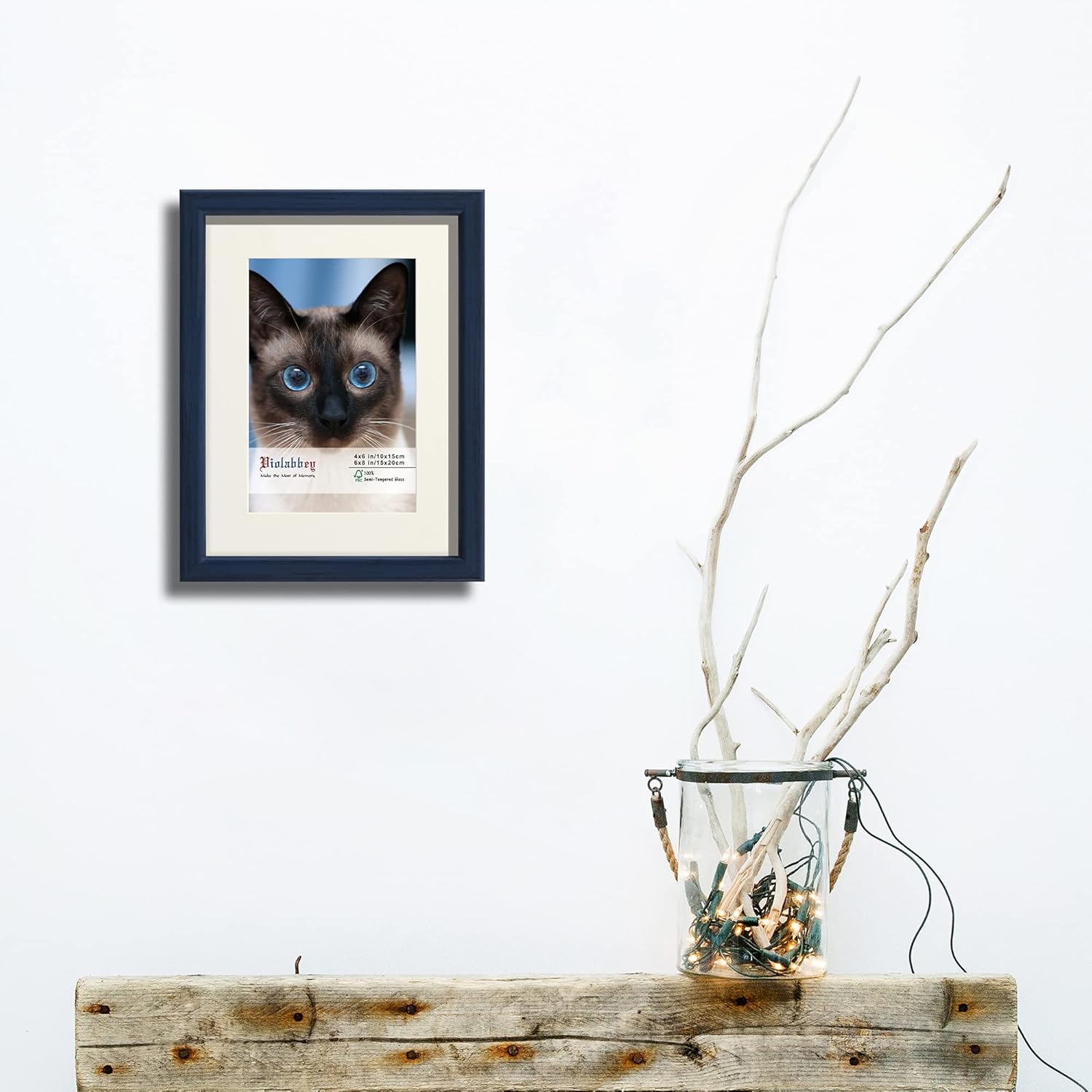 VIOLABBEY 6x8 Picture Frame Blue, Photo Frame Set of 4, Display 4x6 Photo with Mat and 6x8 without Mat, Wall or Tabletop, HD Real Glass