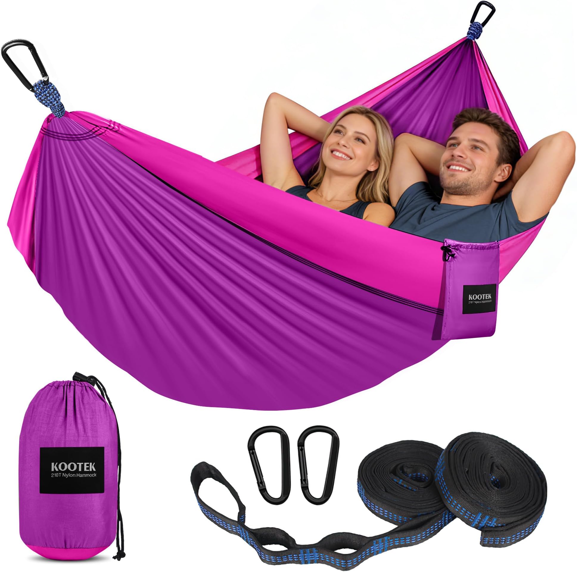 Kootek Camping Hammock, Portable Hammocks with Tree Straps & Attached Carry Bag, Camping Essentials Gear, Perfect for Outside Indoor Hiking Beach Backpack Travel