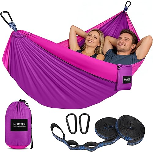 Kootek Camping Hammock, Portable Hammocks with Tree Straps & Attached Carry Bag, Camping Essentials Gear, Perfect for Outside Indoor Hiking Beach Backpack Travel