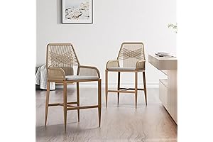 Set of 2 White Rattan Counter Height Barstools for Kitchen, Patio and Outdoors