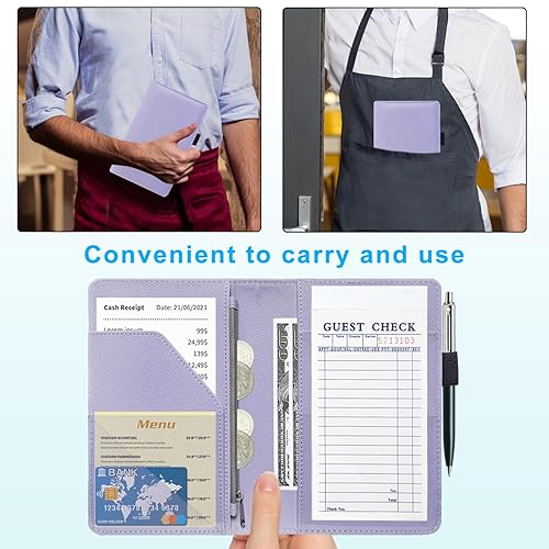 Miniatura 113 de ACdream - Libretas de servicio para camarero, cuaderno de recibos de comensales, bonito organizador de piel, cartera para dinero, para presentar AB