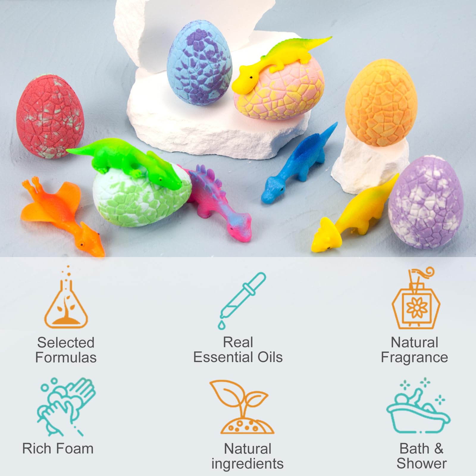 Jinlaili 6 Pezzi Bombe da Bagno Bambini con Sorpresa Dinosauro all'interno, Bombe da Bagno Set Regalo, Bombe Doccia Aromaterapia con Oli Essenziali, Bombe da Doccia Regalo per Ragazze Ragazzi (B)