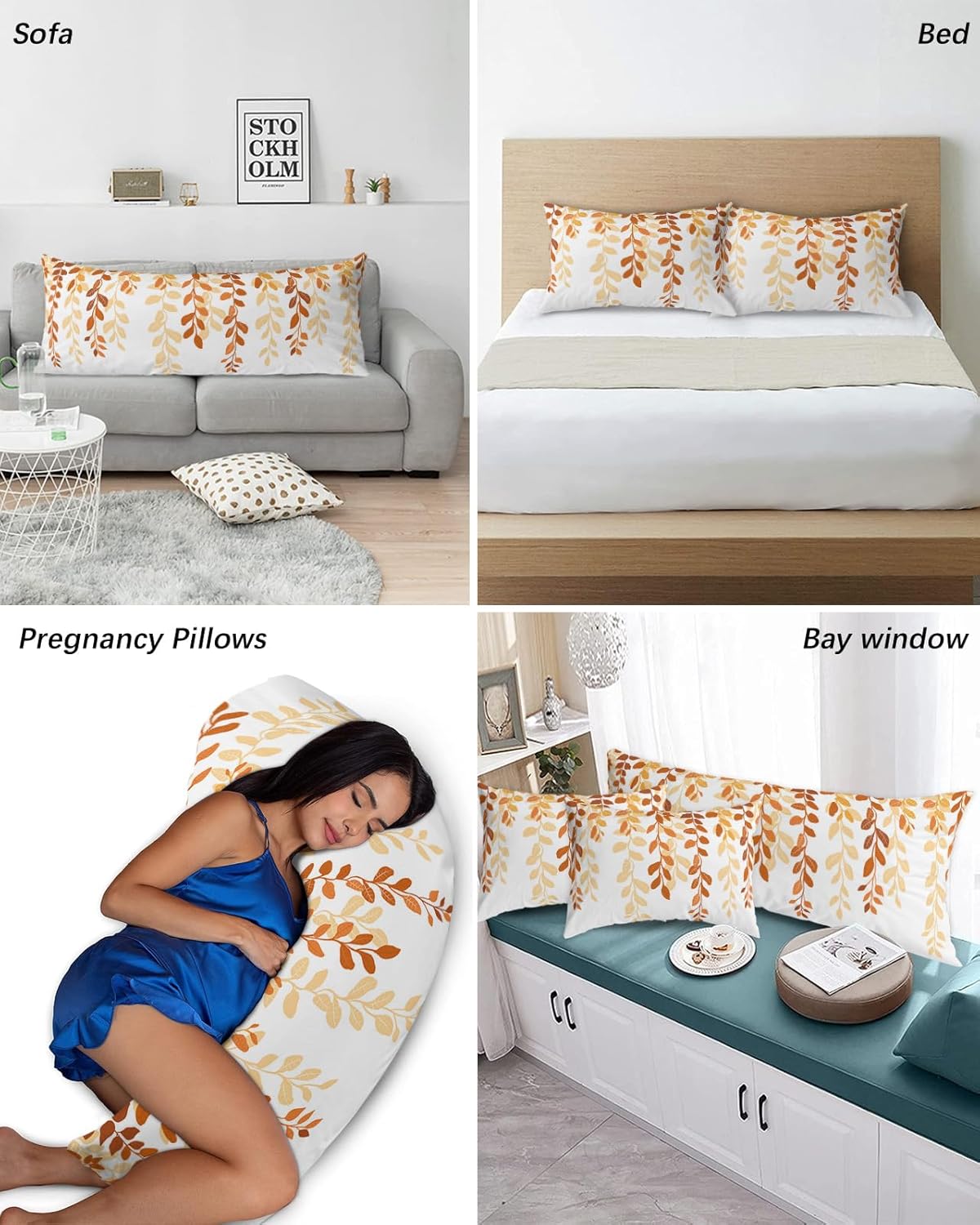 Botanical Leaves King Size Pillowcases,Soft Bed Throw Pillow Covers Sham Luxury Decorative Sofa Couch Long Body Lumbar Bolster Cushion Case with Envelope Closure,Gradual Eucalyptus Plant Herb 20"x40"