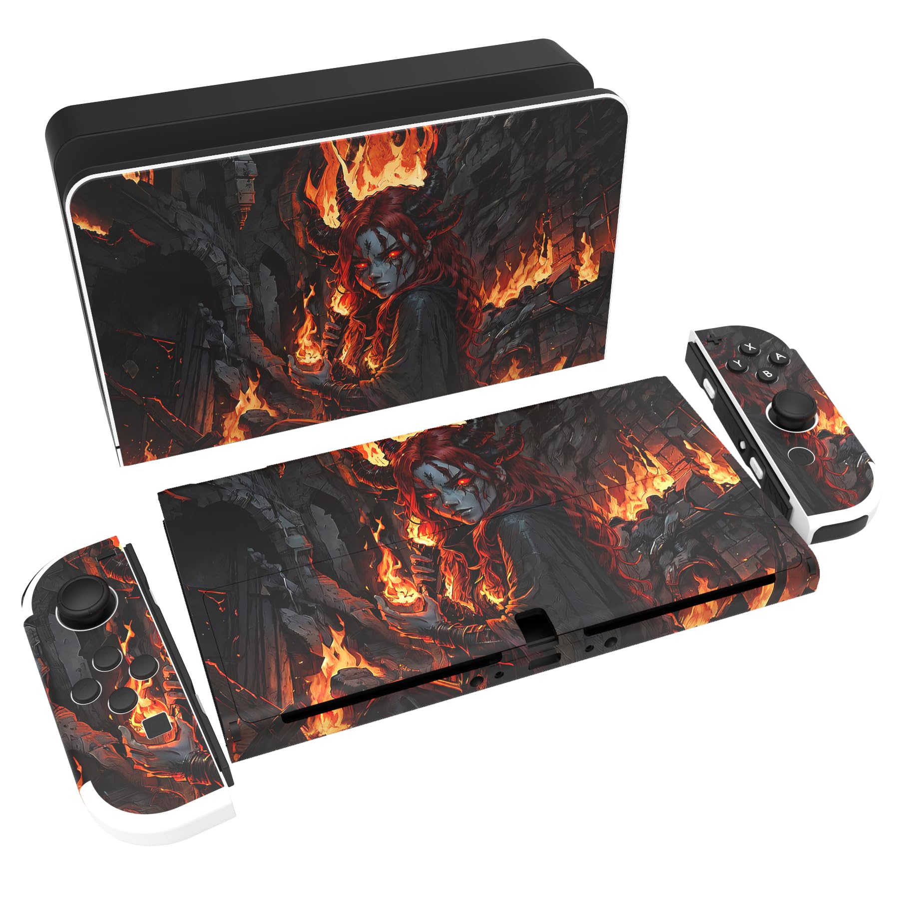 PlayVital Skin Sticker für Nintendo Switch OLED Modell,Aufkleber Sticker Decal Folie Abziehbild Faceplates Klebefolie für Switch OLED Konsole&Joy Con&Dock&Grip(Flamme Gesandter)