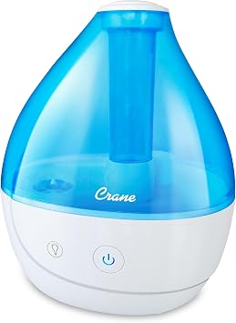 Crane Personal Ultrasonic Cool Mist Humidifier 1.5 Liter, 8-Hour Run Time, Whisper Quiet, Auto Shut-Off, Filter-Free for Small Rooms, Offices, Nursery, Travel