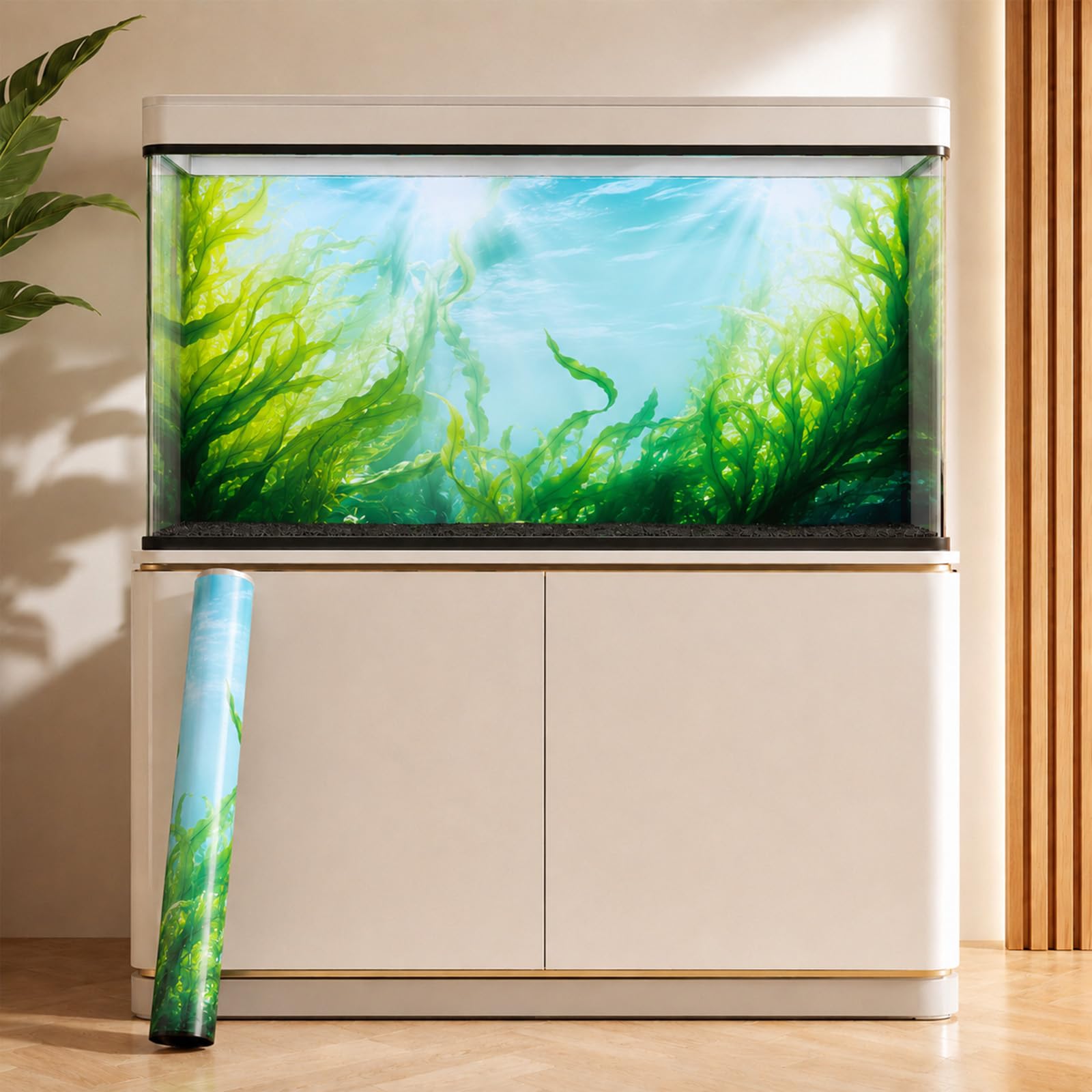 Esoes Aquarium Background Sticker 120 X 40 Cm Self Adhesive Waterproof Fish Tank Backdrop For Glass Tanks Home Pet Decor Easy To Apply And Remove (Algae in water)