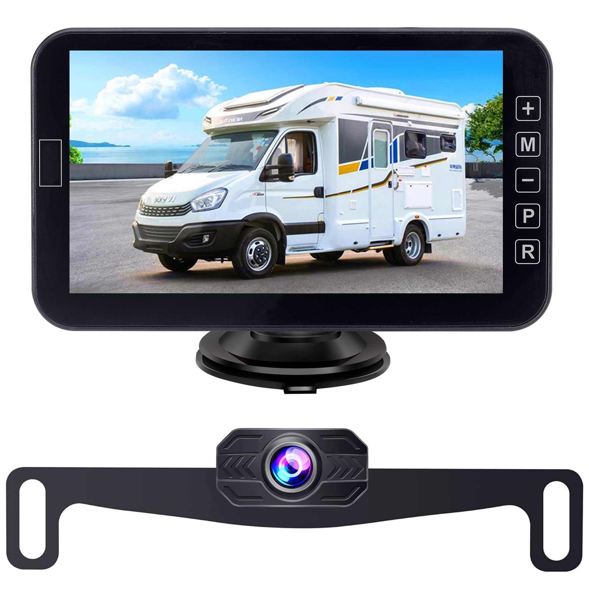 YIMUCar Backup Camera for Truck 7″ monitor AHD 2K Front Rear View Camera for car,USB Powered Plug-Play, Night Vision No-Delay DIY Grid Lines Touch Screen AHD702
