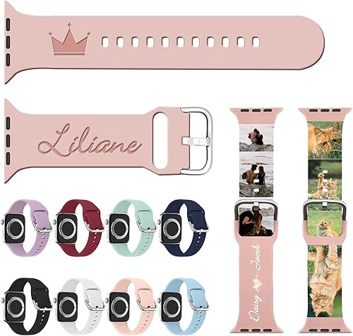 Correas personalizadas compatibles con reloj de 384042441.772 in, correa de silicona grabada personalizada, correa de muñeca suave con logotipo de