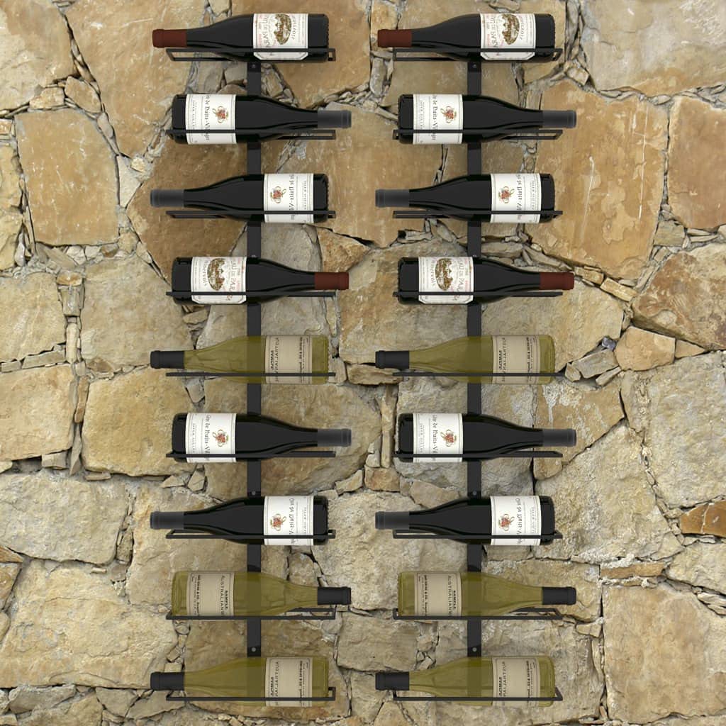 Homgoday Botellero de pared para vino - Capacidad para 18 botellas, Hierro con recubrimiento en polvo, Negro, 24 x 8 x 95,4 cm
