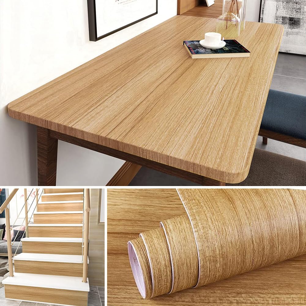 SAJYO Self Adhesive Vinyl Wood Grain Wallpaper for Furniture Vinyl Stickers Wooden Door Desktop Wall Papers Kitchen-Cupboard/Shelf Liner Sheet (Honey Wooden) 12 x 48 Inch-image-28