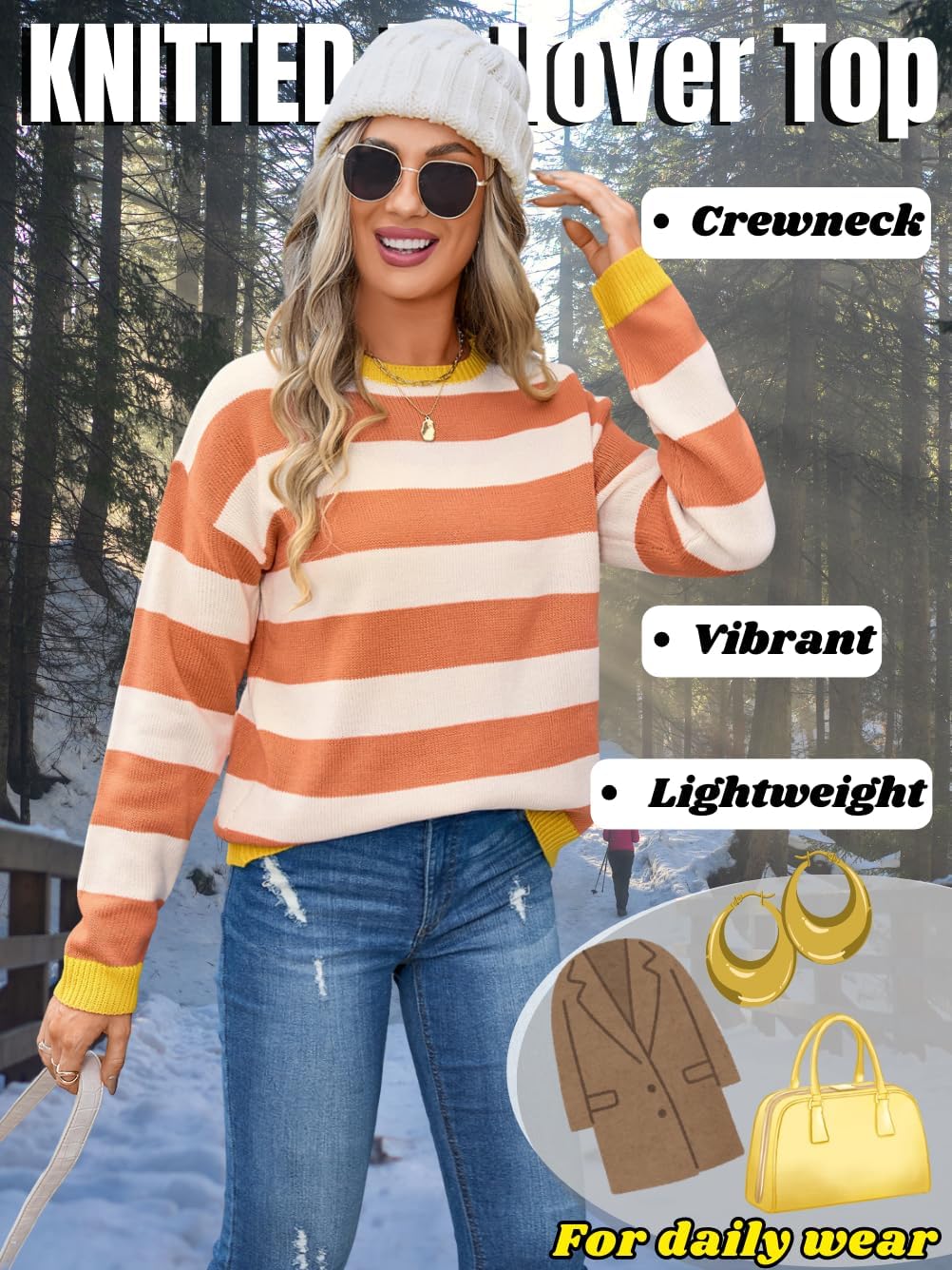 Colorful Striped Sweater,Cute Color Block Sweaters for Women,Fall Knit Tops Family Photo Costume - Image 5