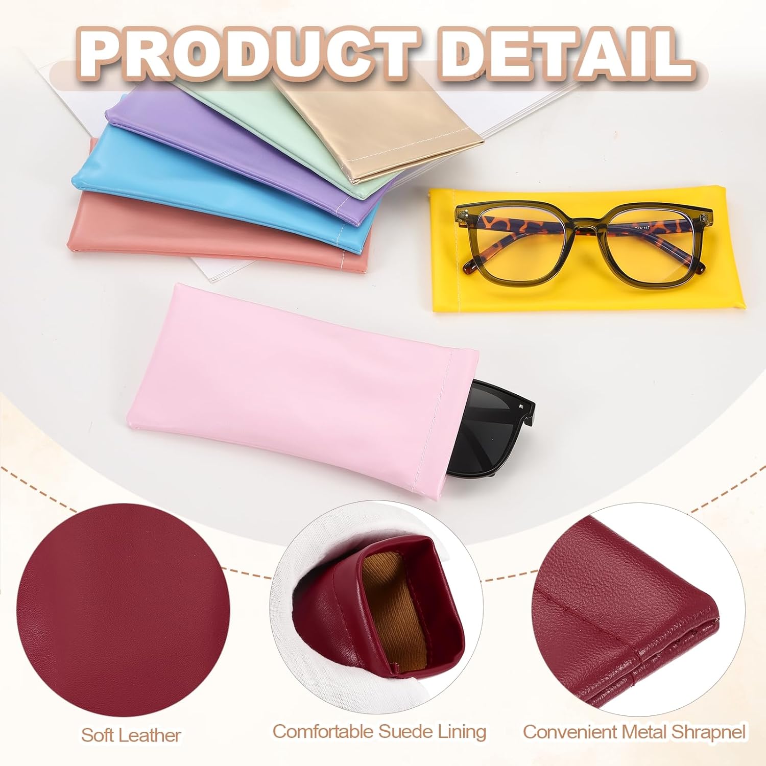 PATIKIL Squeeze Top Sunglass Pouch PU Leather Soft Eyeglass Pouch Portable with Eyeglass Cloth