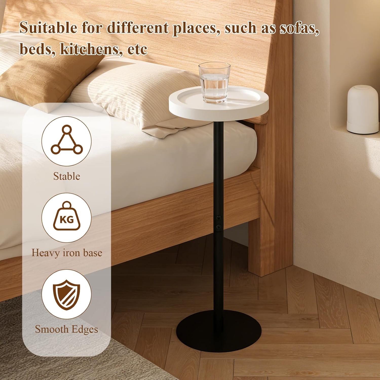 YYW Drink Table, 7.87" Small Round Side Table, Pedestal Side Table, Circle End Table with Metal Base, Martini Tables for Small Spaces, Living Room, Bedroom (White)