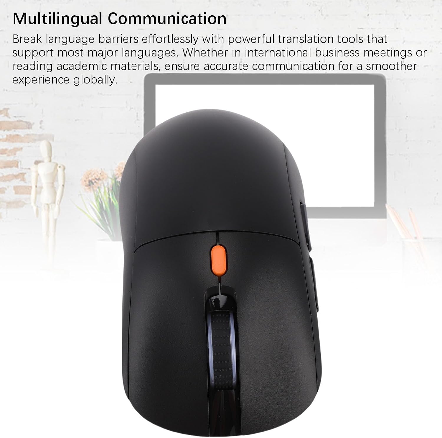 Sanpyl Ai Mouse for ChatGPT, Built in Microphone for Voice Typing/Translation/Search/Live Transcription, Wireless 3 Mode 2.4G Bluetooth Mouse, Adjustable DPI (800-4000) (Black)