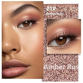 FeiCuiYun Glittler Singe Eye Shadow Palette Makeup, Amber Rush Brown Sparkle Monochrome Eyeshadow, Mini Singe Pressed Pigmented Waterproof Sombras Para Ojos, Vegan, Talc, Paraben & Cruelty Free, 21