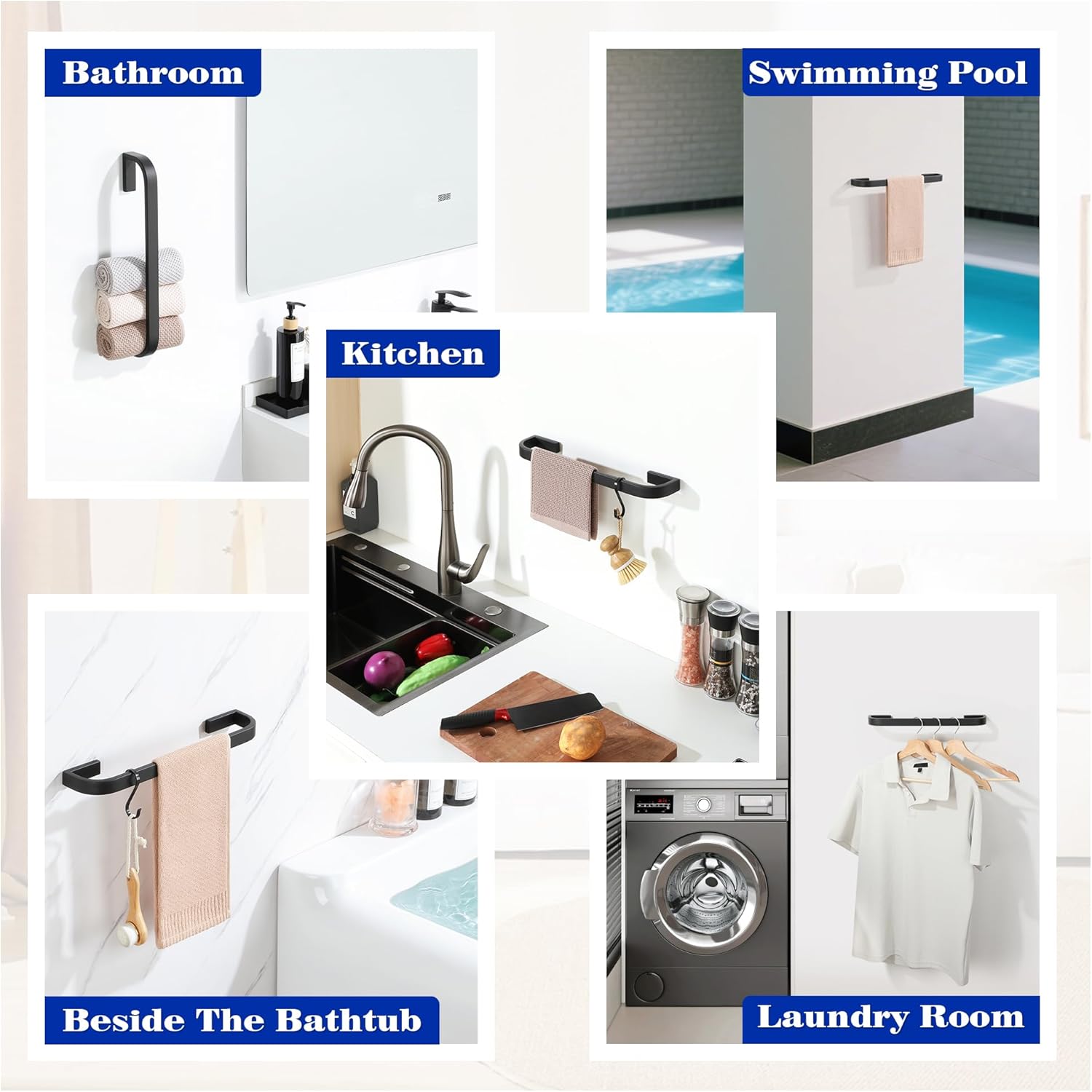 Alise 16'' Towel Bar for Bathroom,Black Towel Holder Towel Racks for Bathroom Wall Mount,SUS304 Stainless Steel Towel Rail Towel Hanger for Walls