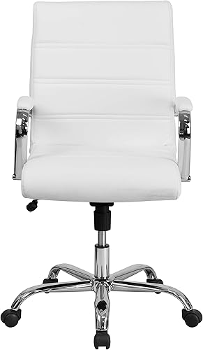Miniatura 7 de Flash Furniture Whitney Mid-Back Swivel LeatherSoft Desk Chair with Padded Seat and Armrests, Adjustable Height Padded Office Chair, White/Chrome