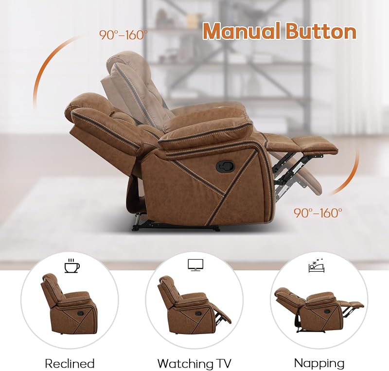 EBELLO Faux Leather Manual Loveseat Recliner, 2 Seat Reclining Sofa Chair with Center Console, Hidden Storage and Cup Holders, Daul Recliner for Living Room, Meeting Room, Brown (Loveseat) image 4