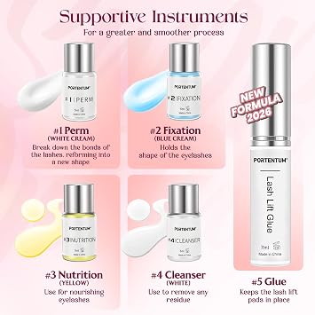 PORTENTUM Eyelash Lift Kit - 2026 Updated Lash Lift Kit - Professional Semi-Permanent Curling Eyelash Perm Kit - Suitable for Salon and Home Use
