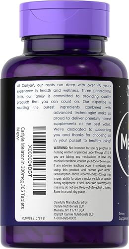 Miniatura 3 de Carlyle Melatonina 300 mcg | 365 Tabletas | Dosis baja | Vegetariana, sin OMG, sin gluten