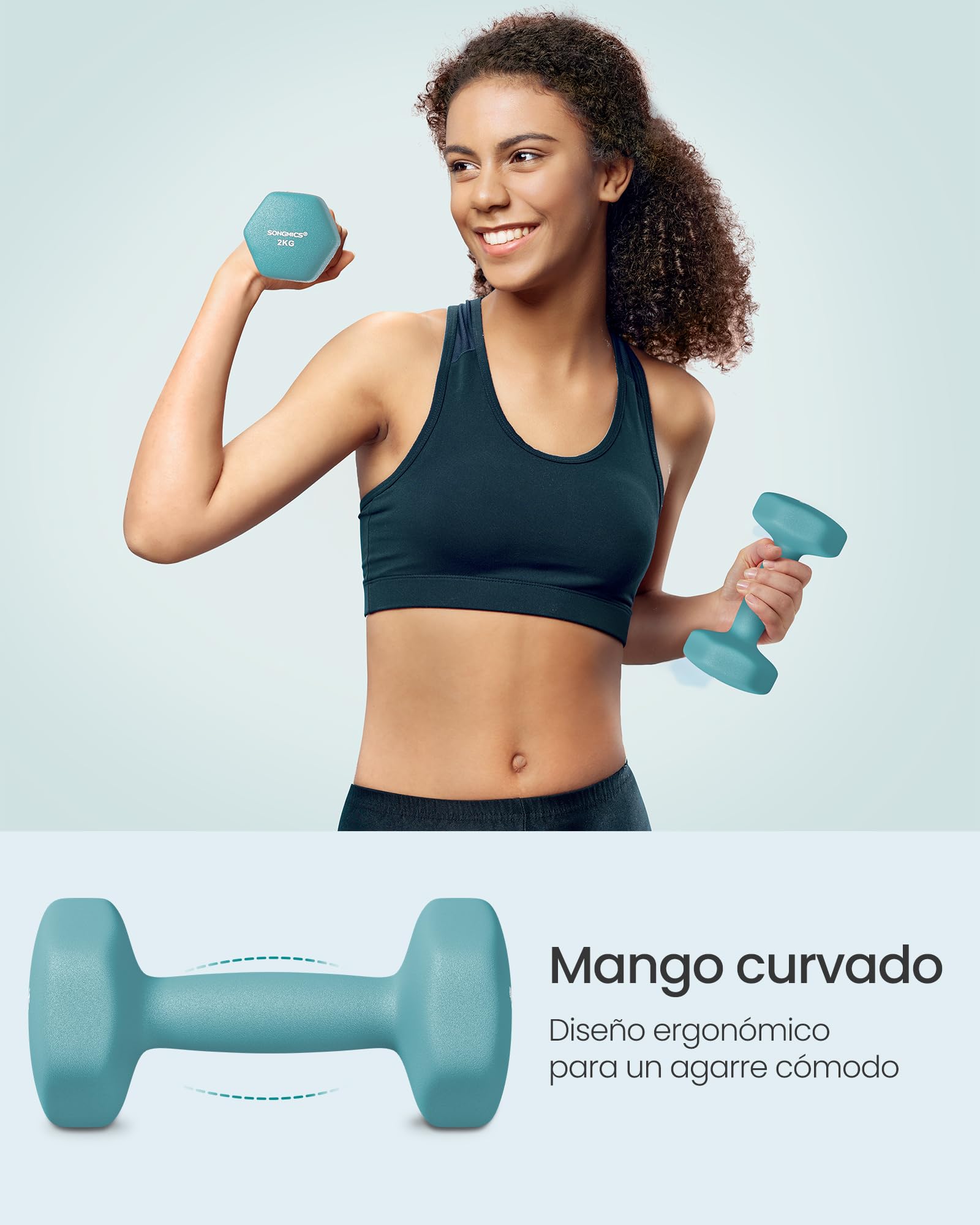 SONGMICS Mancuernas, Juego de Mancuernas Hexagonales con Soporte - 2 x 1 kg, 2 x 2 kg, 2 x 3 kg, Acabado Vinilo, Pesas para Gimnasio en Casa, Rosa, Agua y Azul SYL612MK
