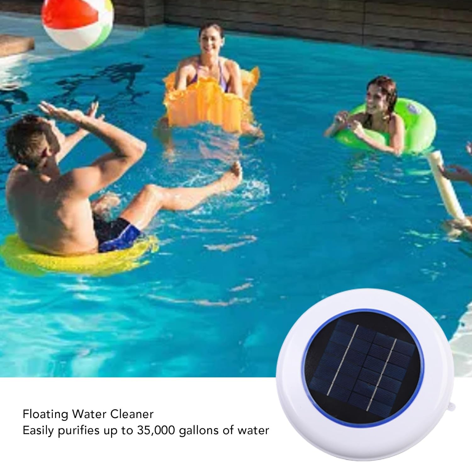 Asixxsix Solar Pool Ionizer, Floating Water Purifier with 4 Scum Eliminating Balls, Cleans Pools up to 35,000 Gallons, Ideal for Aboves Ground, In Ground Pools, Spas, and Hot Tubs