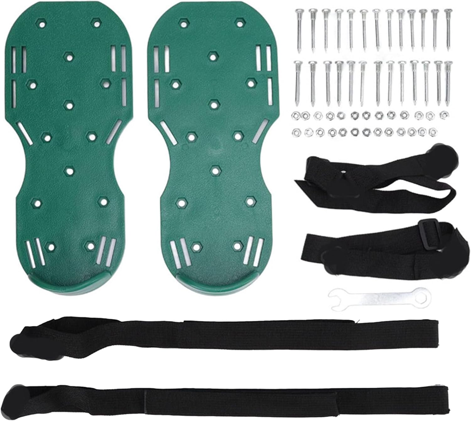 The Lawn Aerator Shoes for Grass, Epoxy Spiked Shoes with 1.65'' Sharp Short Spikes, Garden Grass Loosening Spike Shoes for Epoxy Flooring, 6 - Shoelace Design (Green, 11.8'' x 5.1'')