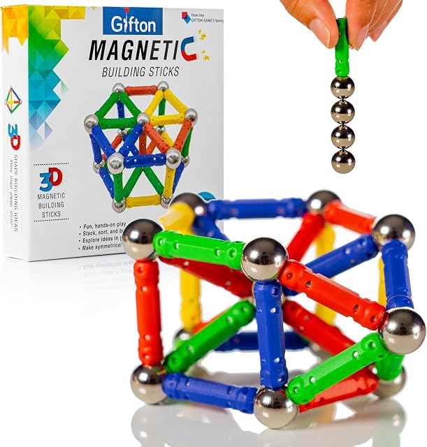 Gifton - Magnetic Building Sticks Blocks STEM Toy Set 30pc  Kids Learning Educational Construction Fidget Magnet Toys Gift For Boys Girls Age 5 6 7 Year Old - Christmas Stocking Fillers (1 Pack)