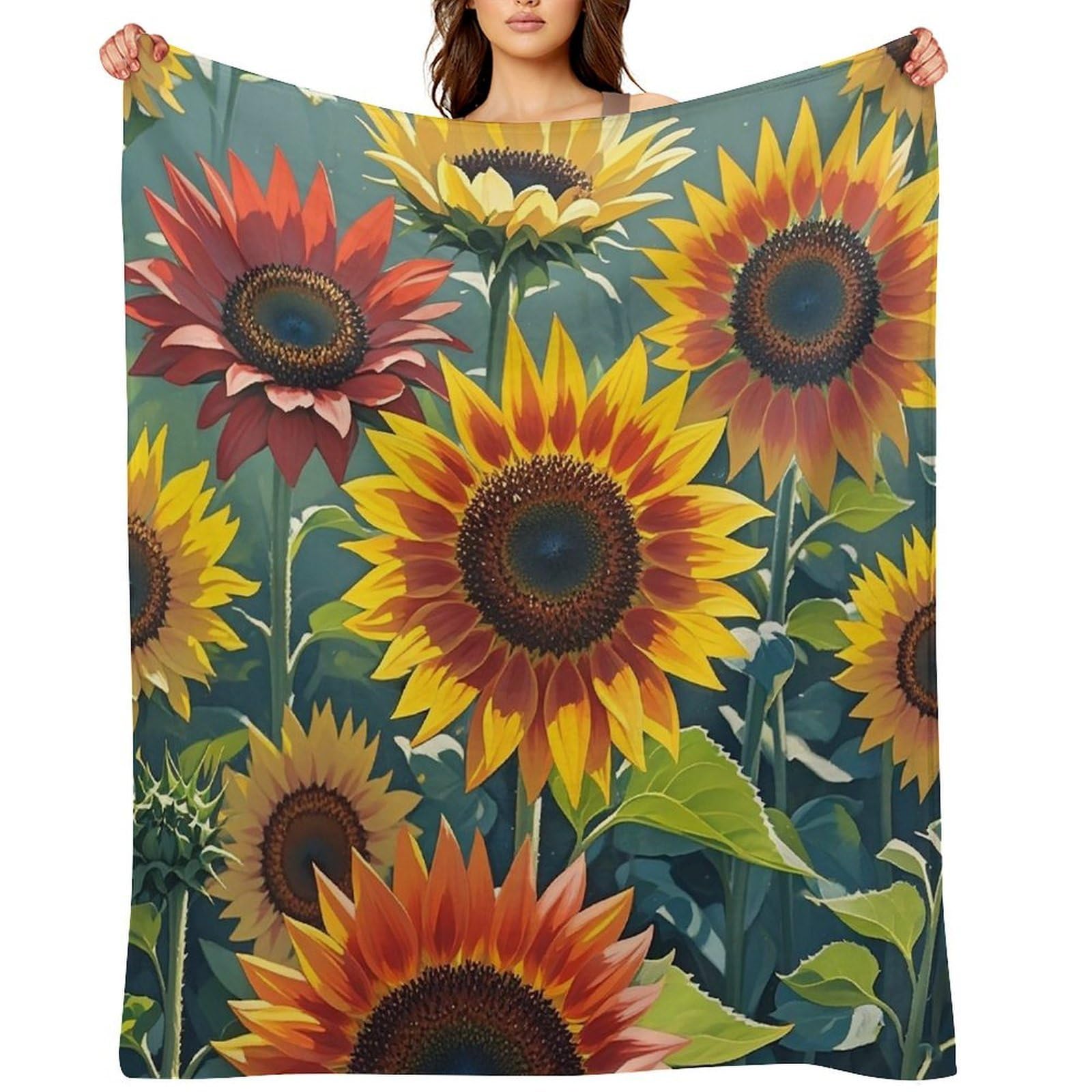Red and Yellow Sunflowers Throw Blanket for Couch and Bed Super Soft Warm Lightweight Throw Blankets Cozy Fuzzy Flannel Blanket Personalized Decorative Blankets for Sofa Decor 40"x50"