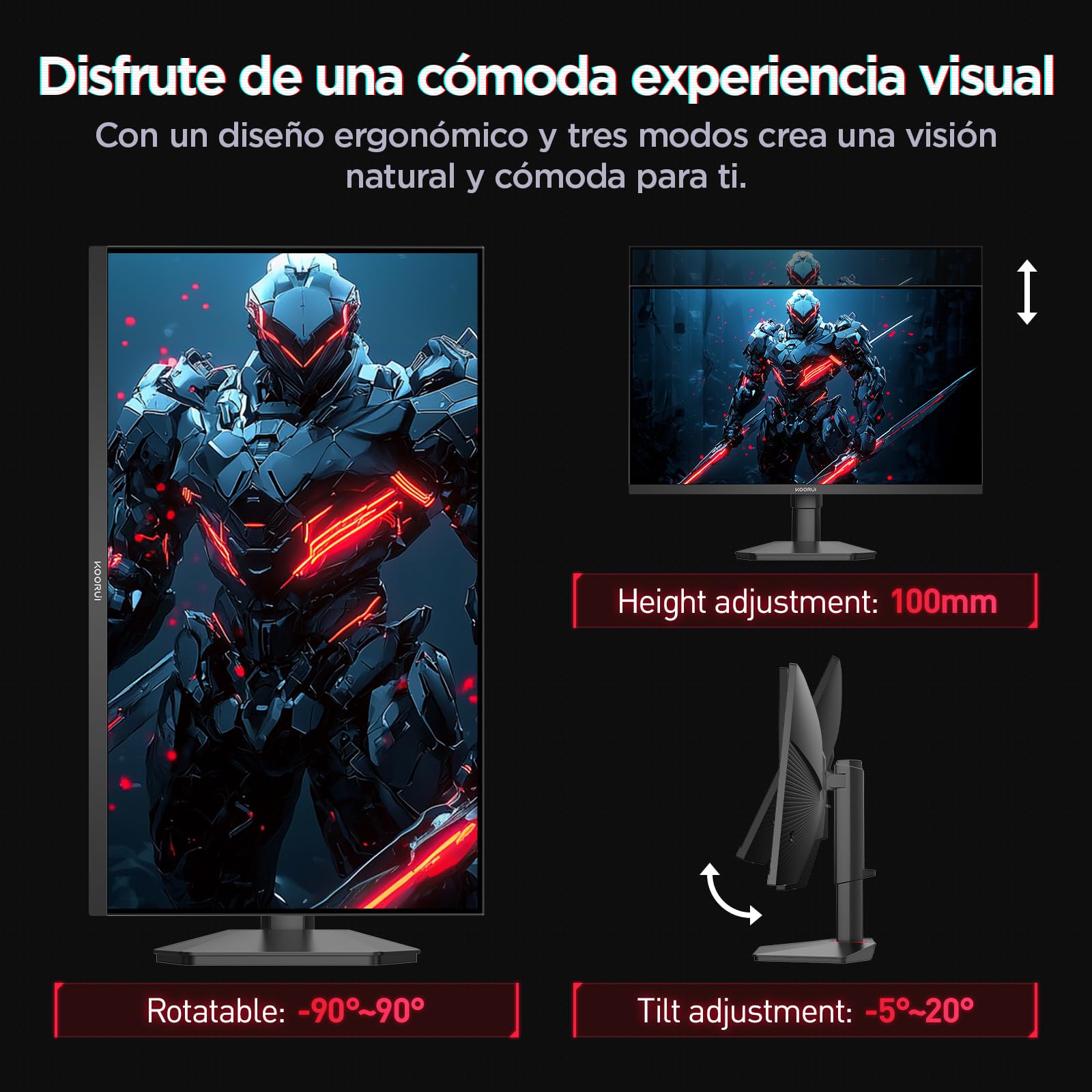 KOORUI G2722P Monitor Gaming 27 Pulgadas, 200Hz, Fast IPS, 1ms, Altura Ajustable, QHD (2560x1440, 2xHDMI 2.0, DP 1.4, VESA, Adaptive Sync, 10Bit, HDR400, 95% DCI-P3)