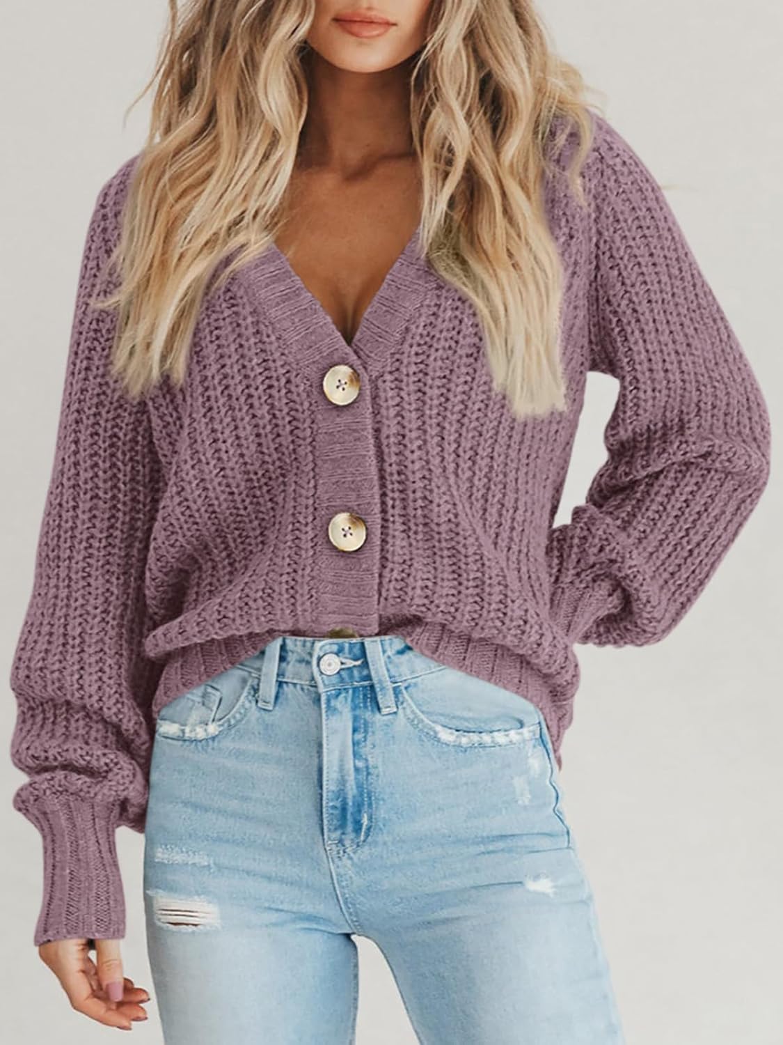 PRETTYGARDEN Women's Chunky Knit Open Front Sweater Long Sleeve Button Loose Short Cardigan Outerwear Coats - Image 4