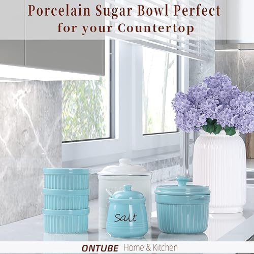 Miniatura 37 de ONTUBE Tazón de sal de cerámica con tapa y cuchara 12oz (negro) Negro -,Turquesa,Beige,marino,Blanco