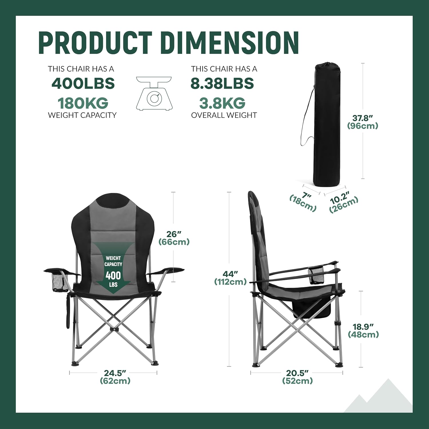 OUTSIDER Folding Camping Chair for Adults Heavy Duty – Supports 400 lbs, Portable Chair with Cup Holder, Side Pocket & Large Rear Mesh Storage Bag, Lightweight Lawn Chair for Camping (Style-4, 2)