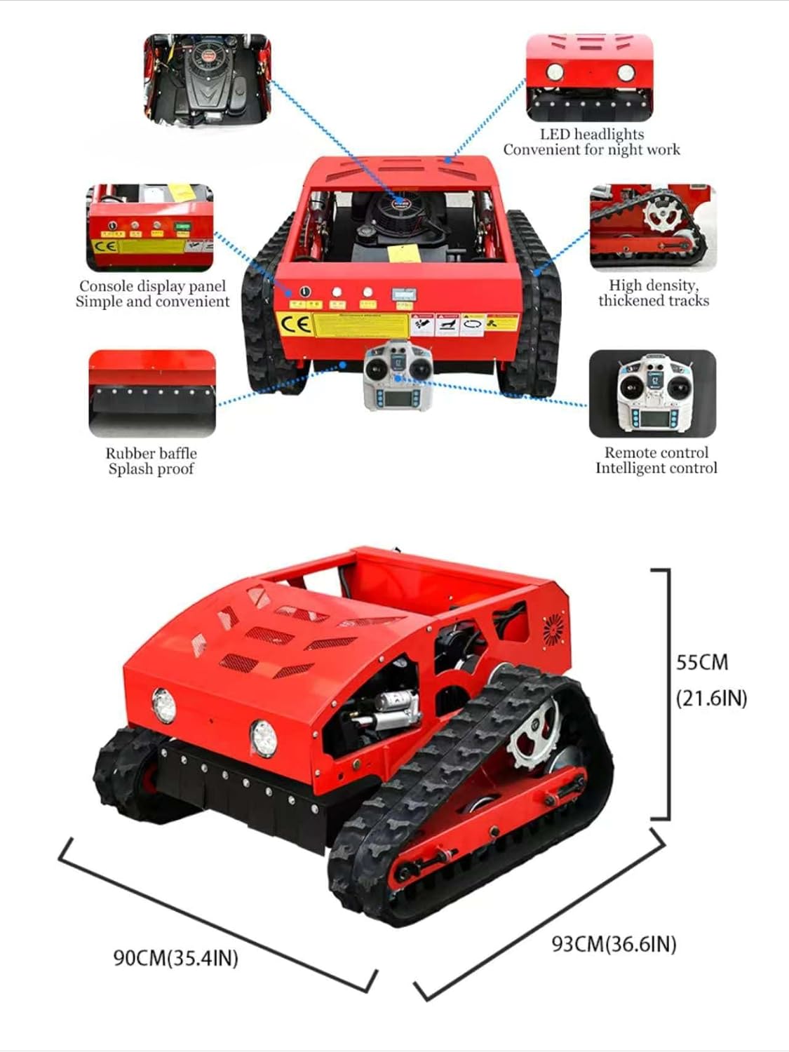 Remote Control Crawler Mower, 21.5-Inch Cutting Width, Self-Propelled Tracked Mower for 60° Slopes, 1640ft Remote Range, Tool-Free Access Panels, Adjustable Cutting Height 0-10.2 Inches