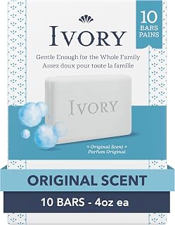 Ivory Gentle Bath Bar Soap for Whole Family - 99.44% Pure, Plant-Based Cleansers, No Parabens/Perfumes/Phthalates, Original Scent, 4oz 10-Pack