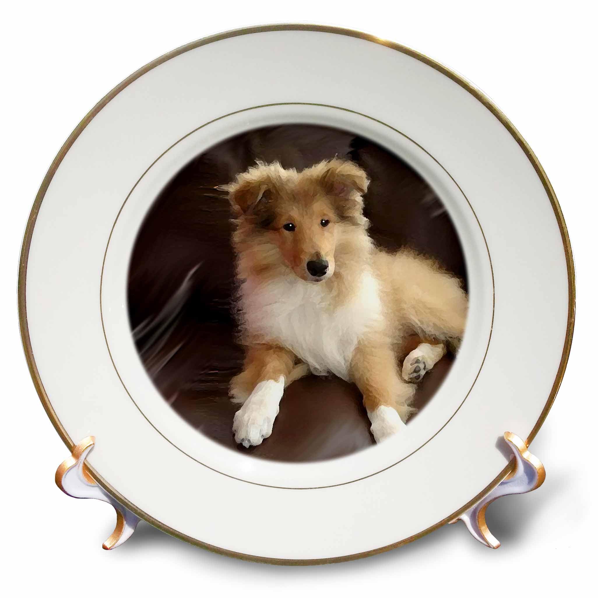 3dRose cp_4546_1 Rough Collie Puppy Porcelain Plate, 8-Inch