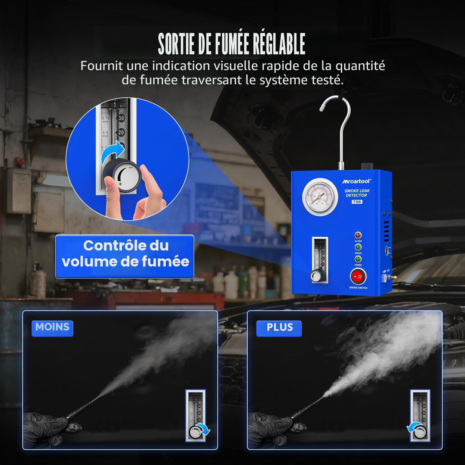 Machine à fumée EVAP pour véhicules automobiles, Pompe à air intégrée, Détecteur de fuites de fumée avec manomètre compatible avec tous les véhicules 12V CC (voitures, motos, véhicules utilitaires lég